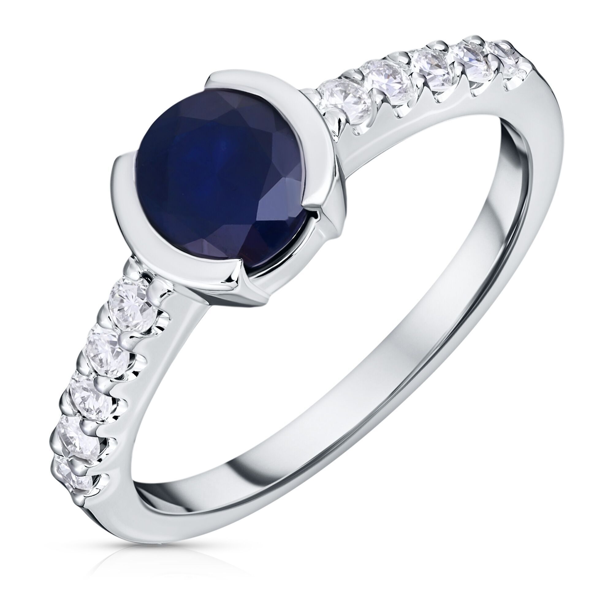 Кольцо из белого золота 750 пробы с сапфиром облагороженным и бриллиантами (16,25)