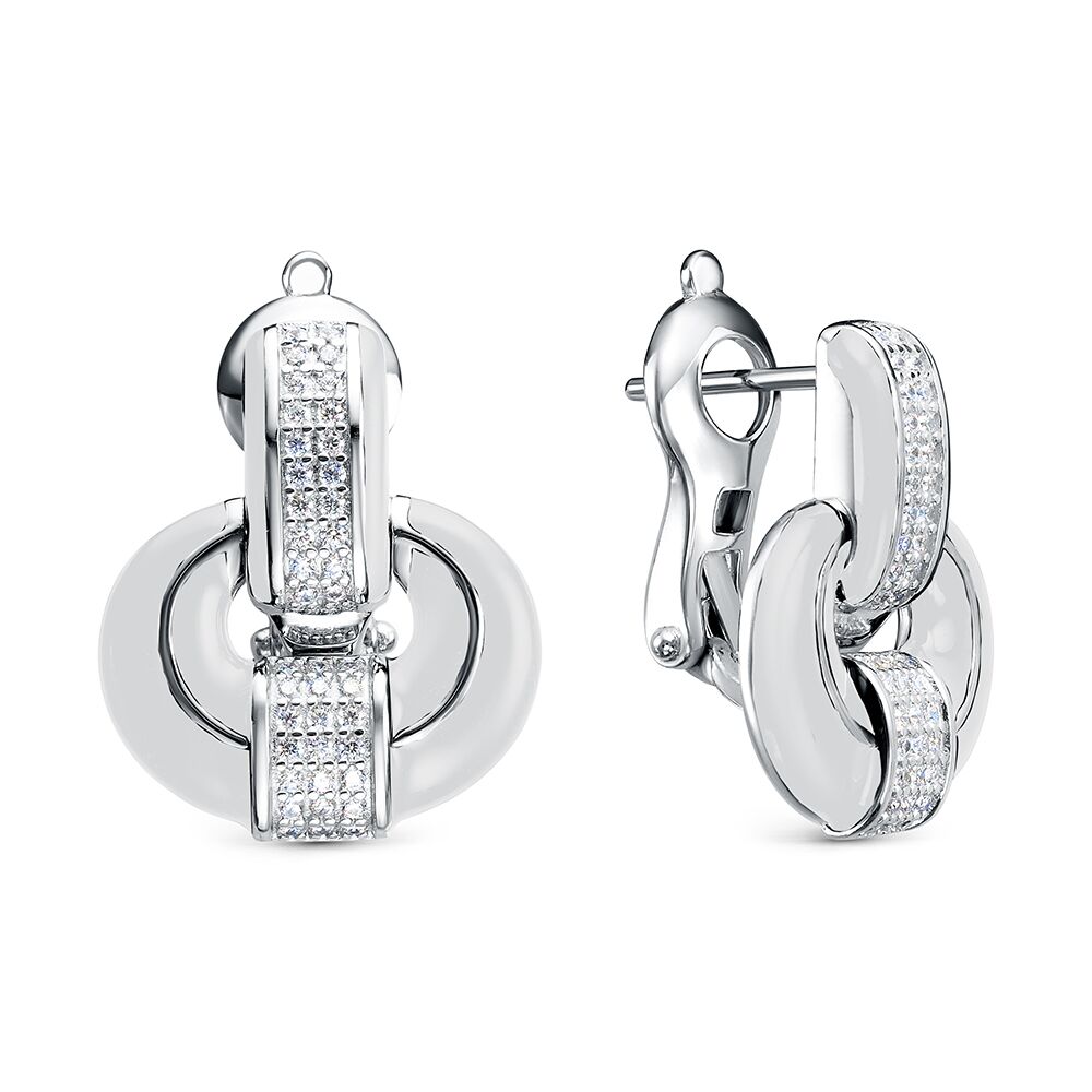 Серьги из серебра 925 пробы с фианитами и эмалью