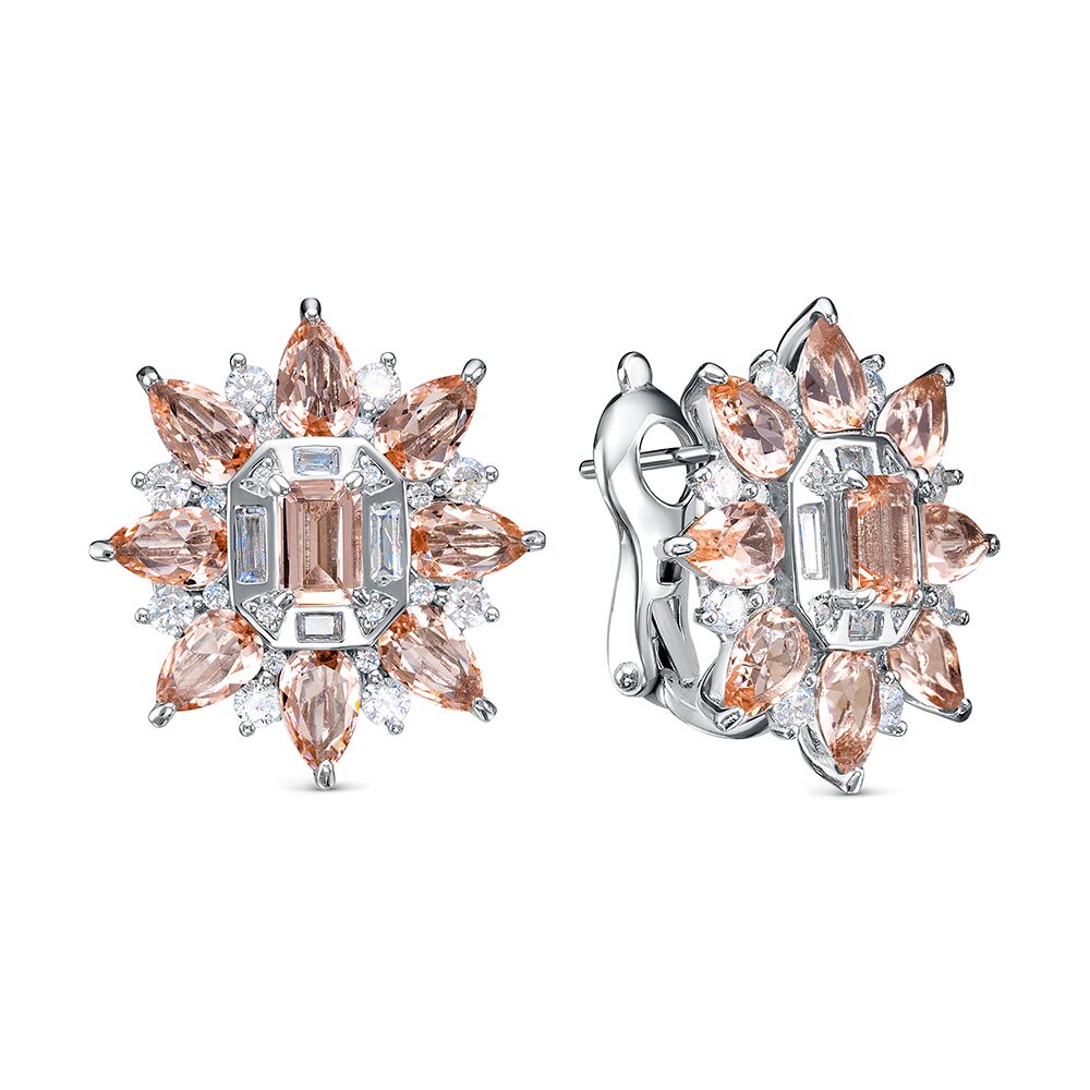 Серьги из серебра 925 пробы с фианитами и ювелирным стеклом
