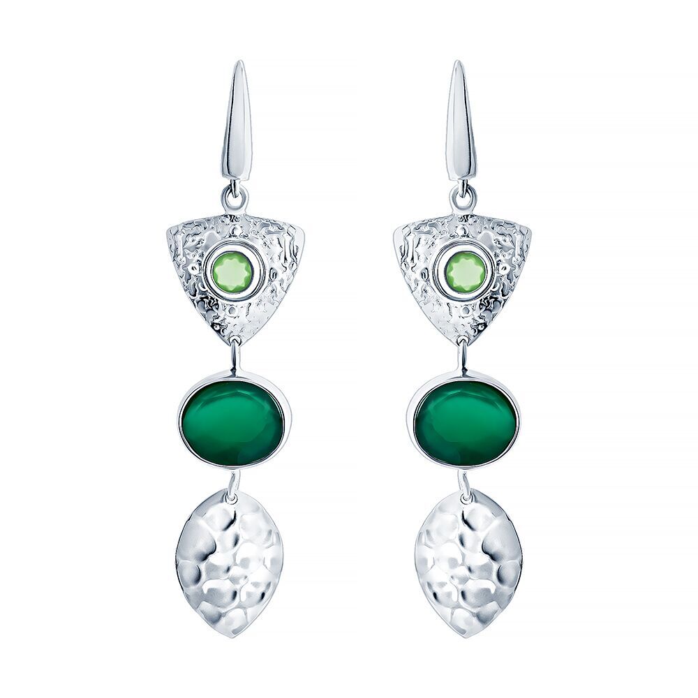 Серьги из серебра 925 пробы с пренитами и агатом