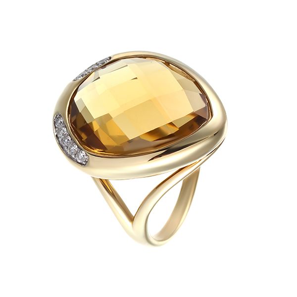 Кольцо из золота 585 пробы с бриллиантами и цитрином код. 41066