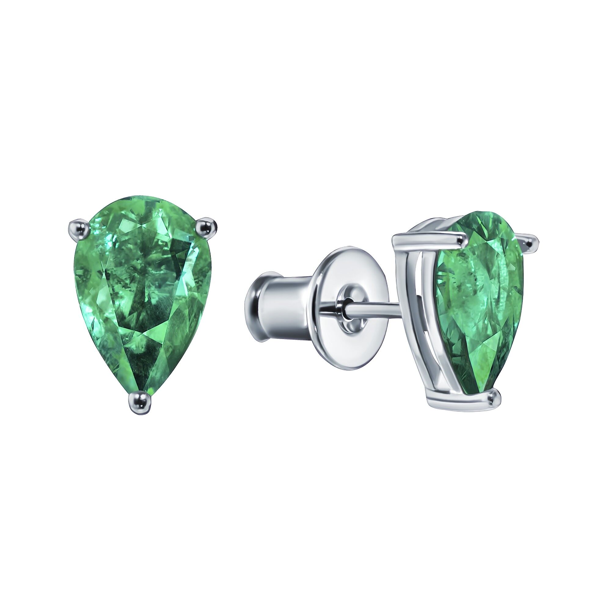 Серьги из серебра 925 пробы с ювелирным стеклом