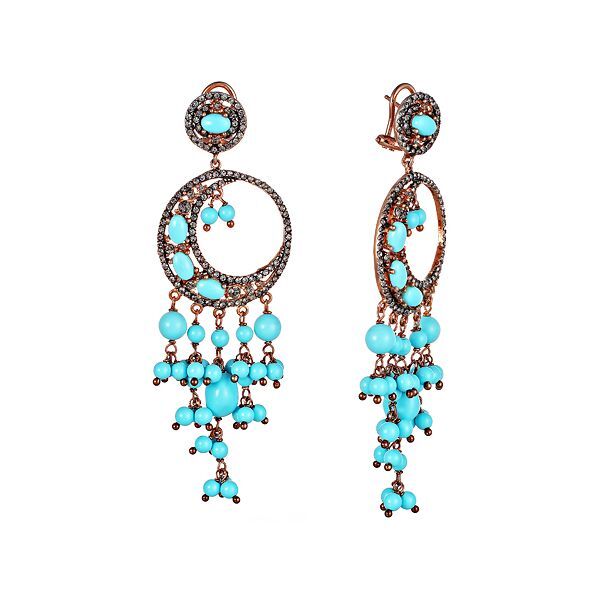 Серьги из серебра 925 пробы с бирюзой и фианитами