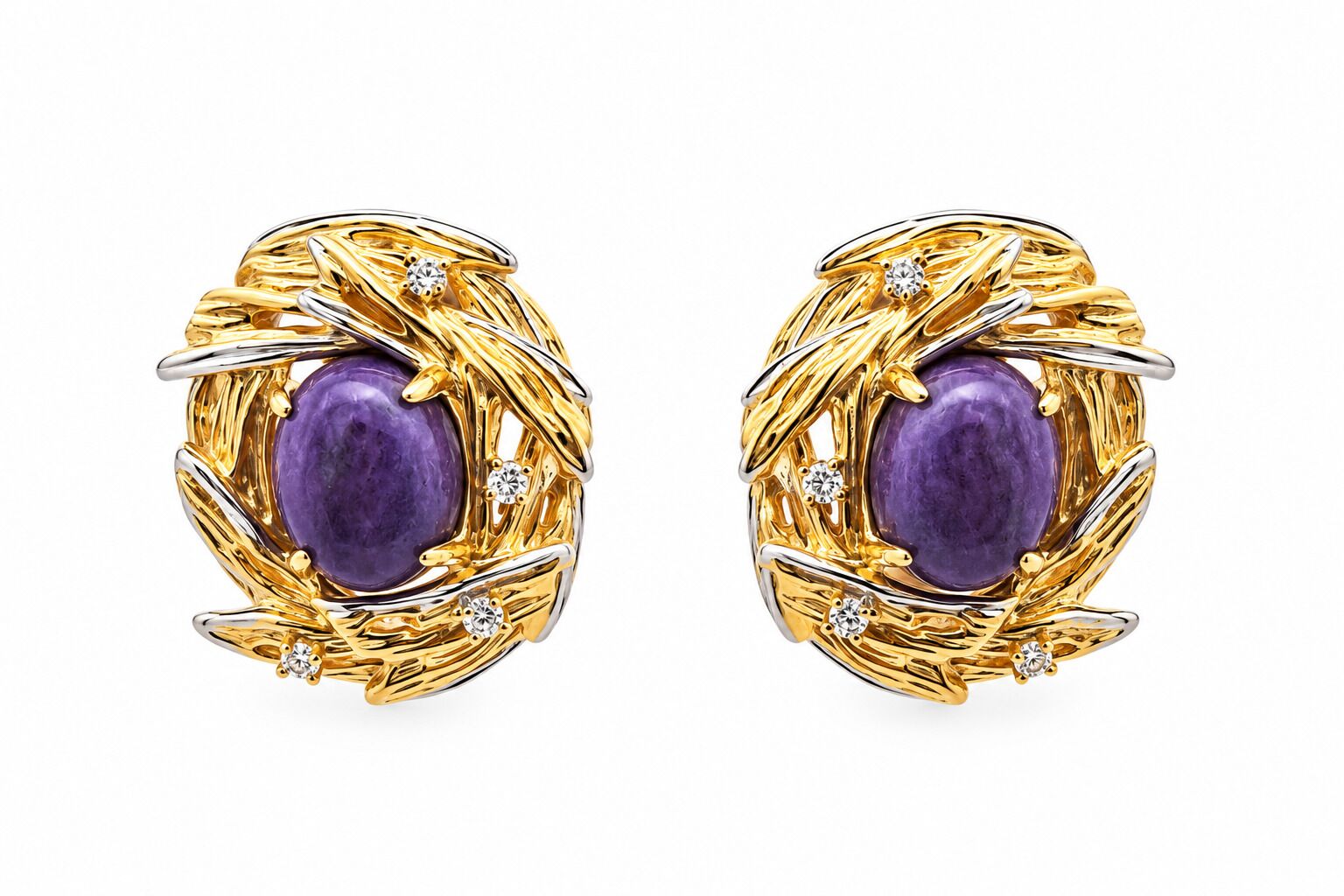 Серьги из серебра 925 пробы с чароитами и фианитами