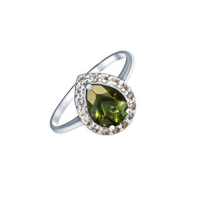 Кольцо из белого золота 585 пробы с турмалином и сапфирами (16,5)