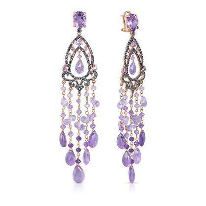 Серьги из серебра 925 пробы с аметистами и фианитами