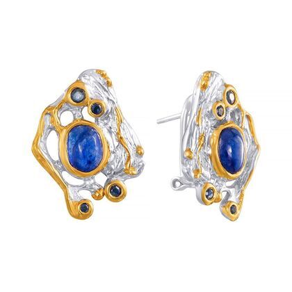 Серьги из серебра 925 пробы с корундами и сапфирами
