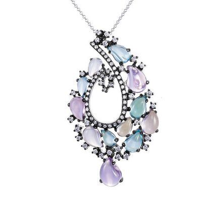 Колье из белого золота 585 пробы с цветными полудрагоценными камнями и бриллиантами (40)