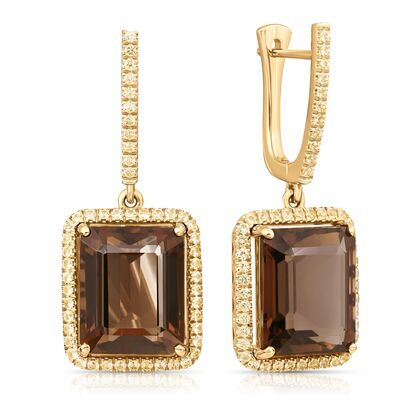 Серьги из золота 585 пробы с сапфирами и раухтопазами