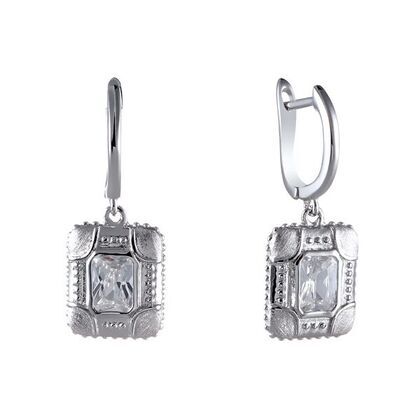 Серьги из серебра 925 пробы с ювелирным стеклом и фианитами