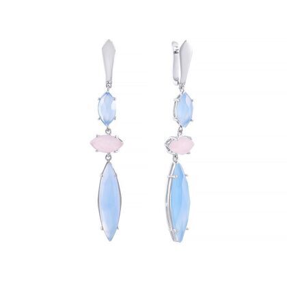 Серьги из серебра 925 пробы с халцедонами и кварцем