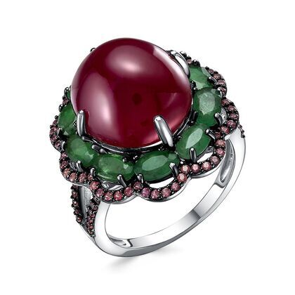Кольцо из серебра 925 пробы с корундами, бериллами и сапфирами (17,5)