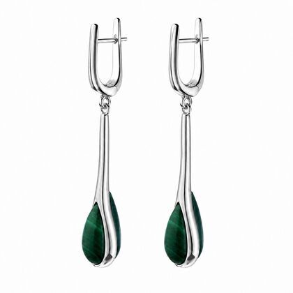 Серьги из серебра 925 пробы с малахитами и ониксом