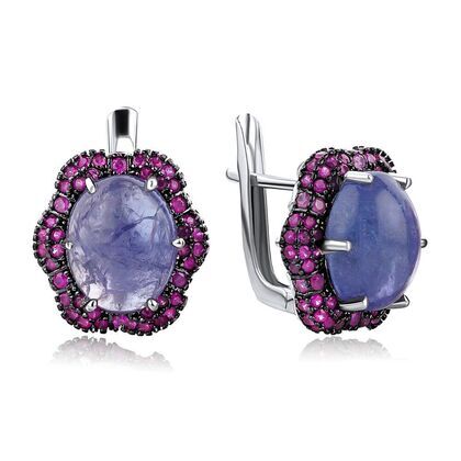 Серьги из серебра 925 пробы с корундами и танзанитами