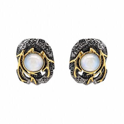 Серьги из серебра 925 пробы с лунным камнем (адулярами)