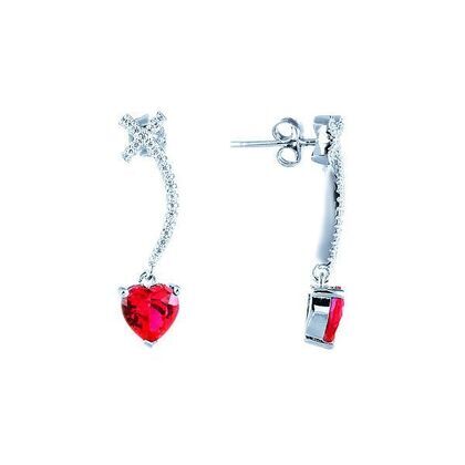 Серьги из серебра 925 пробы с рубинами выращенными и фианитами