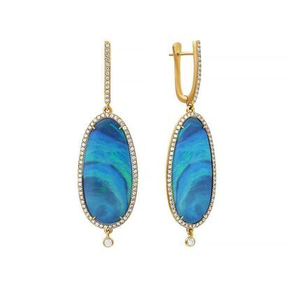 Серьги из золота 585 пробы с опалами и бриллиантами