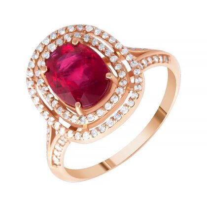 Кольцо из розового золота 585 пробы с рубином и бриллиантами (18)