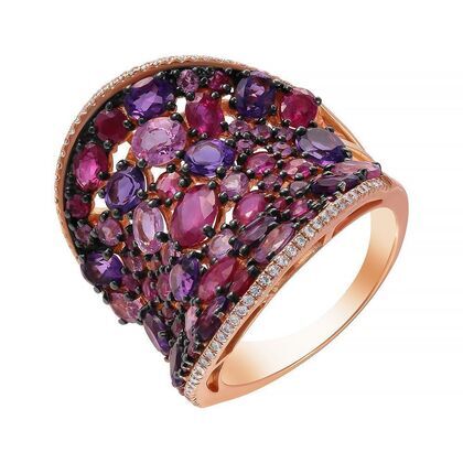 Кольцо из розового золота 585 пробы с бриллиантами, рубинами, сапфирами и аметистами (18)