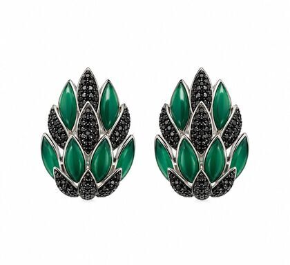 Серьги из серебра 925 пробы с агатом и фианитами