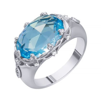 Кольцо из белого золота 585 пробы с бриллиантами и топазом