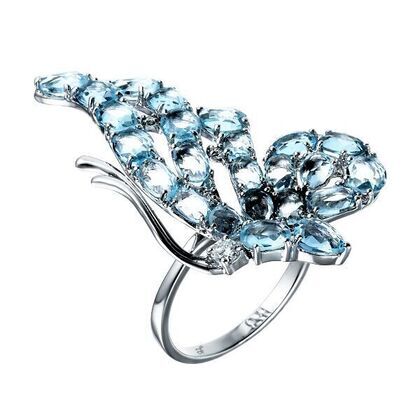 Кольцо из белого золота 585 пробы с бриллиантами и топазами