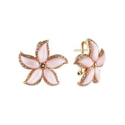 Серьги из розового золота 585 пробы с бриллиантами и перламутром