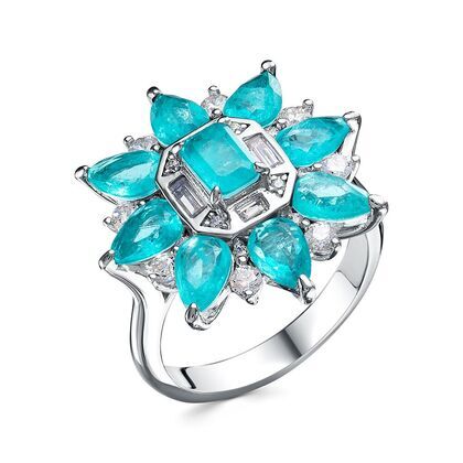 Кольцо из серебра 925 пробы с фианитами и ювелирным стеклом (18,5)