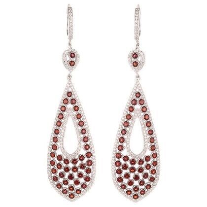 Серьги из серебра 925 пробы с гранатами выращенными и фианитами