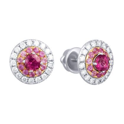 Серьги из комбинированного золота 585 пробы с бриллиантами, сапфирами и турмалинами