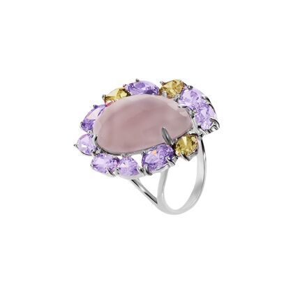 Кольцо из серебра 925 пробы с агатом и фианитами (17,5)