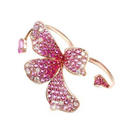 Кольцо из розового золота 585 пробы с бриллиантами и сапфирами