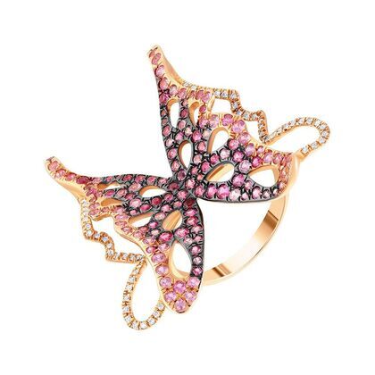 Кольцо из розового золота 585 пробы с бриллиантами и сапфирами (18)