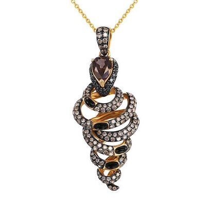 Колье из золота 585 пробы с бриллиантами, бриллиантами облагороженными, раухтопазом и ониксом