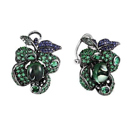 Серьги из серебра 925 пробы с ювелирным стеклом и фианитами