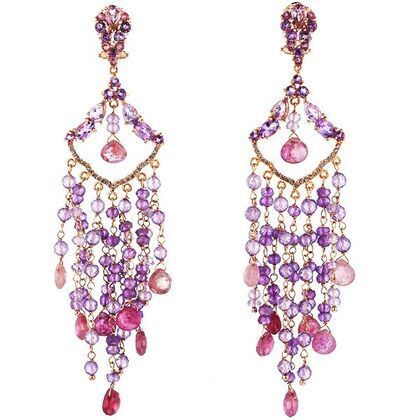 Серьги из серебра 925 пробы с аметистами, корундами и фианитами