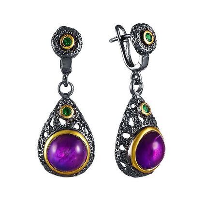 Серьги из серебра 925 пробы с аметистами и цаворитами