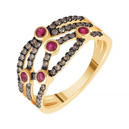 Кольцо из розового золота 585 пробы с рубинами и бриллиантами (17,25)