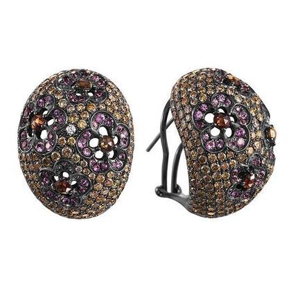 Серьги из черного золота 750 пробы с бриллиантами и сапфирами