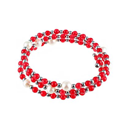 Браслет из стали с агатом, гематитами и культивированным жемчугом