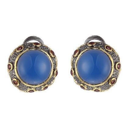Серьги из серебра 925 пробы с агатом и гранатами