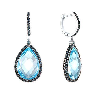 Серьги из белого золота 585 пробы с бриллиантами облагороженными и топазами