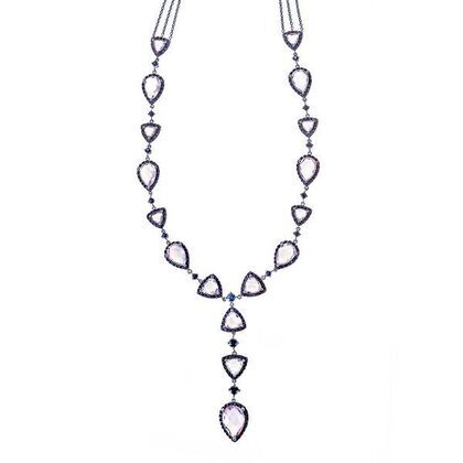Колье из белого золота 585 пробы с аметистами и сапфирами