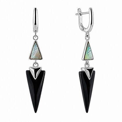 Серьги из серебра 925 пробы с ониксом и перламутром