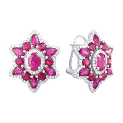 Серьги из белого золота 585 пробы с рубинами облагороженными и бриллиантами