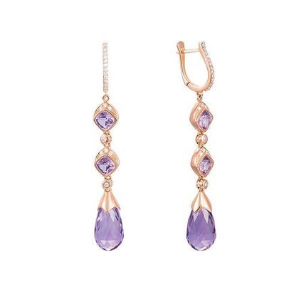 Серьги из розового золота 585 пробы с аметистами и бриллиантами