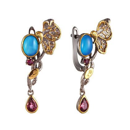 Серьги из серебра 925 пробы с агатом и турмалинами