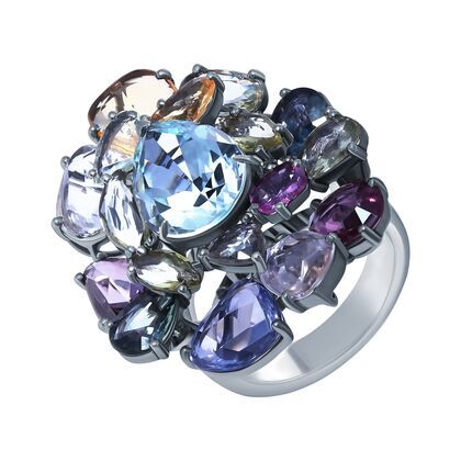 Кольцо из белого золота 750 пробы с аквамарином и сапфирами (17,75)