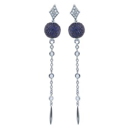 Серьги из белого золота 750 пробы с бриллиантами и сапфирами