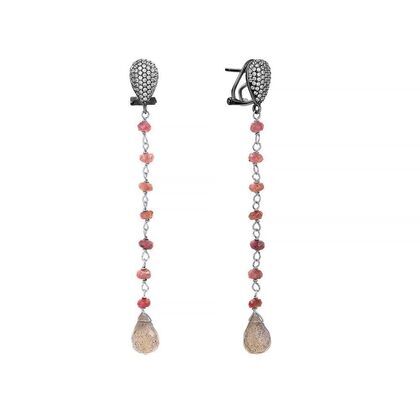 Серьги из серебра 925 пробы с турмалинами, лабрадоритами и фианитами